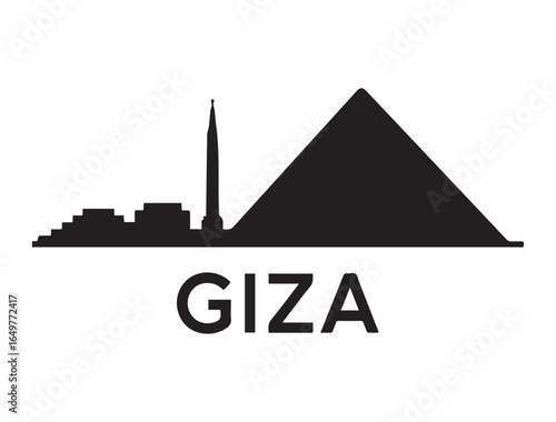 Giza skyline horizontal banner. Giza, Egypt. Vector template for your design. Vector black silhouette. with white background