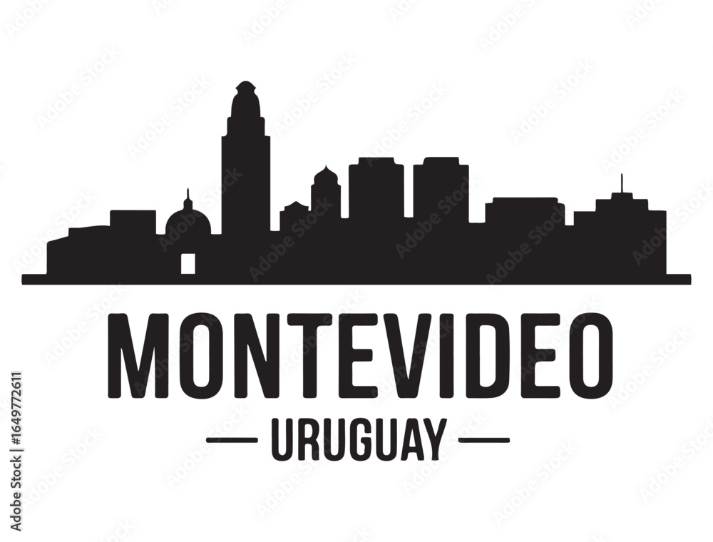 Obraz premium Montevideo skyline horizontal banner. Montevideo, Uruguay. Vector template for your design. Vector black silhouette. with white background