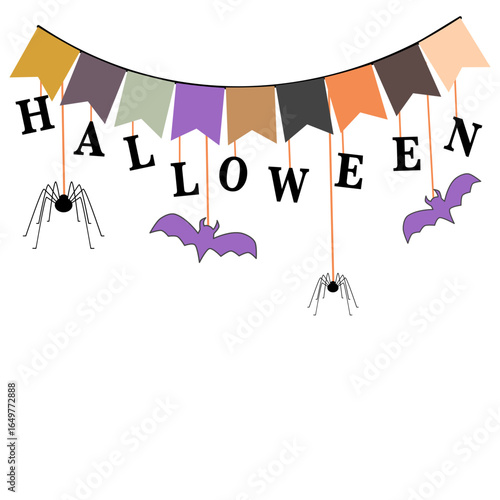 Banner garland with flags Halloween and spiders vector illustration 