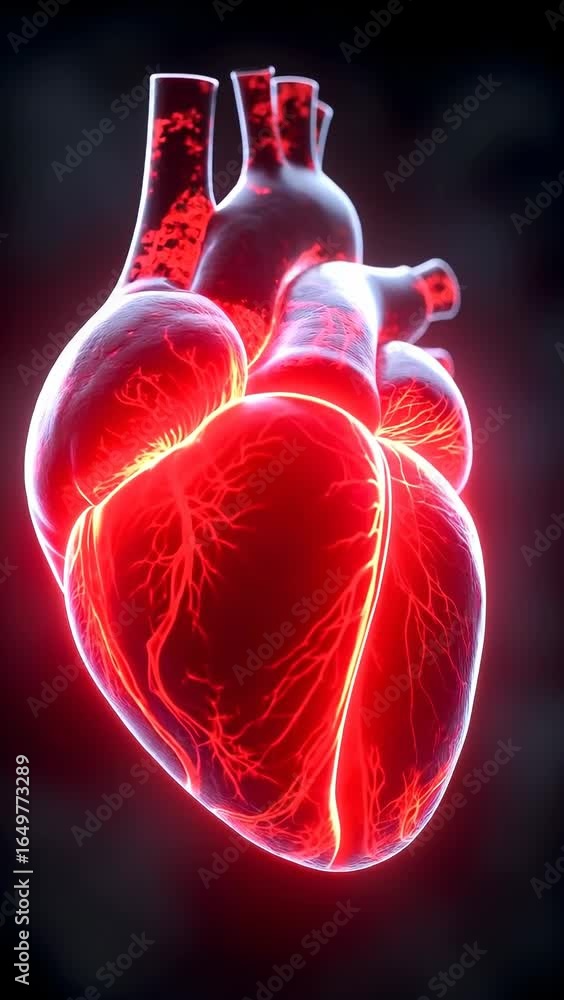 Vidéo Stock Human heart with glowing arteries and veins highlighting ...