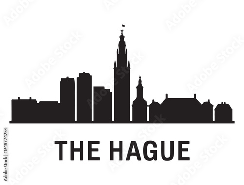The Hague skyline horizontal banner. The Hague City, Netherland. Vector template for your design. Vector black silhouette. with white background