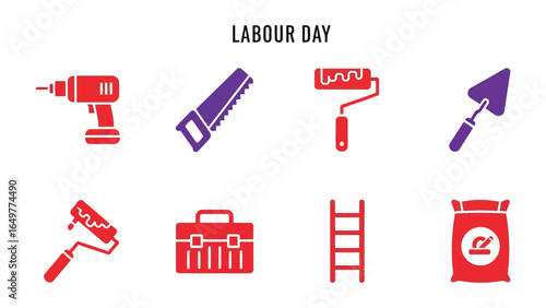 Labour Day Toolbox: A collection of essential construction tools, arranged on a clean, bright background.