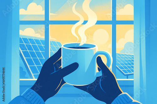 Morning Coffee with Solar Panels View