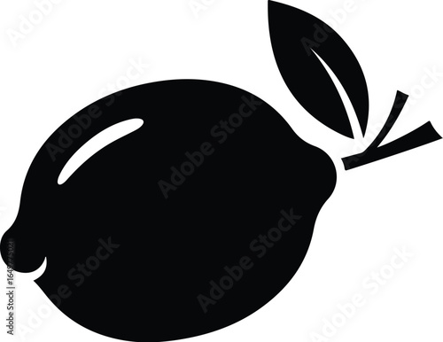 Fresh Lime Fruit Black Silhouette Icon.