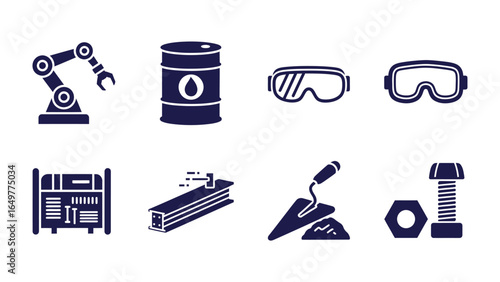Industrial Iconography: An artistic display showcasing essential industry elements, emphasizing safety, machinery, and construction components.