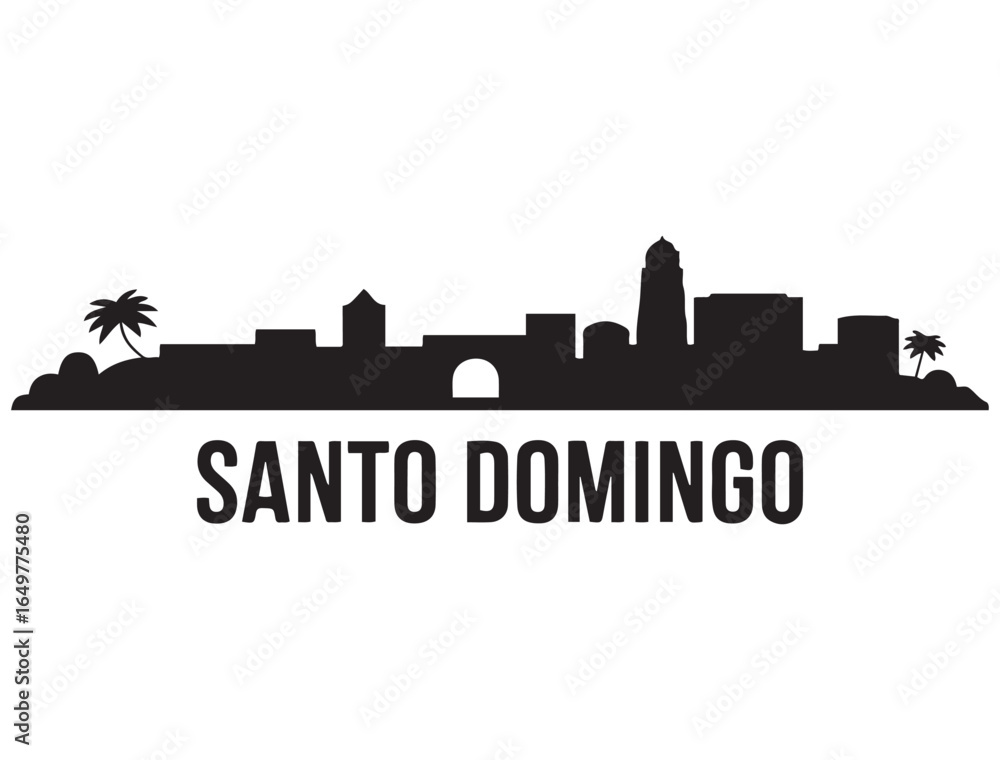 Fototapeta premium Santo Domingo skyline horizontal banner. Santo Domingo, Dominican Republic. Vector template for your design. Vector black silhouette. with white background