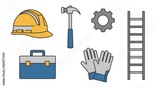 Construction tools: A curated collection of construction tools and equipment, each meticulously rendered. Designed with simplicity and clarity, it embodies the essence of precision, professionalism.