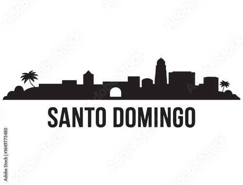 Santo Domingo skyline horizontal banner. Santo Domingo, Dominican Republic. Vector template for your design. Vector black silhouette. with white background