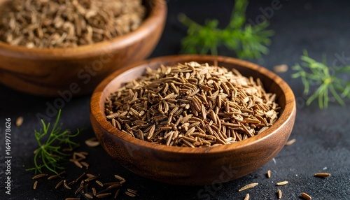 Cumin – Cumin seeds in a wooden plate next to whole cumin pods