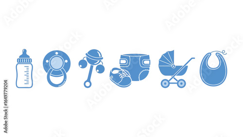 Nurturing Essentials: A curated set of adorable baby-centric icons, rendered in soothing hues, evoking the essence of new beginnings and the joys of early childhood. 