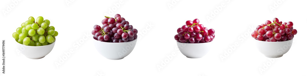 Set of Fresh green and red grapes in white bowls isolated on transparent background Set of Fresh green and red grapes in white bowls isolated on transparent background