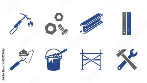 Building Tool Icons: A captivating illustration of essential building tools and equipment, meticulously crafted for visual appeal. Explore iconic symbols of construction, design, and engineering