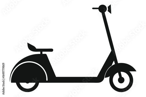 Silhouette of a stylish electric scooter with seat and lights for commuting