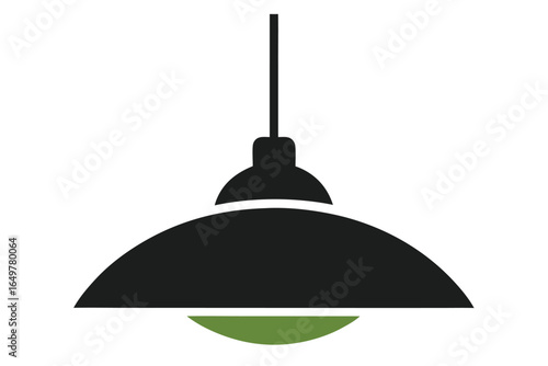 Modern pendant light with rounded shade and green light bulb illustration