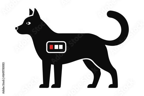Low energy dog with depleted battery icon, a graphic depiction