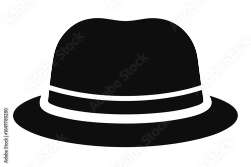 Sleek Black Fedora Hat with White Band on Clean White Background