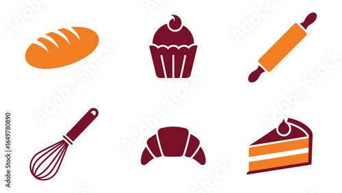 Bakery Delights: A minimalist artistic representation of various bakery items, perfect for culinary and design projects.