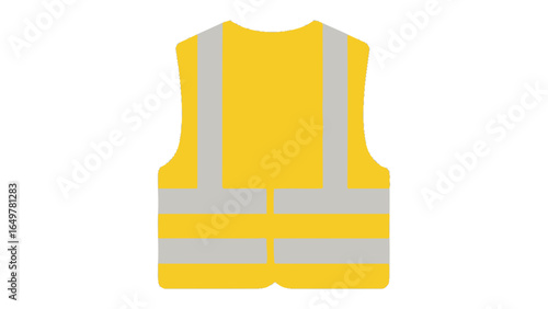 High Visibility Vest: A vibrant yellow safety vest featuring reflective stripes, designed for maximum visibility, commonly worn in construction sites and roadwork.