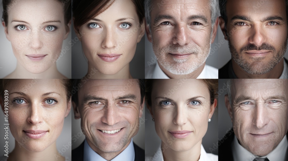 Obraz premium Diverse Business Team Faces: A Close-Up Collage of Professionals in a Collaborative Setting