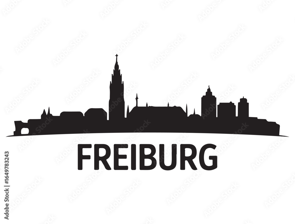 Fototapeta premium Freiburg skyline silhouette. Black Freiburg city. Vector black silhouette. with white background