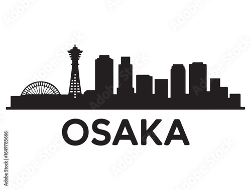 Osaka skyline silhouette. Black Osaka city. Vector black silhouette. with white background