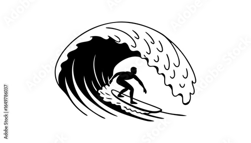 silhouette of a surfer riding a wave, pure black vector outline
