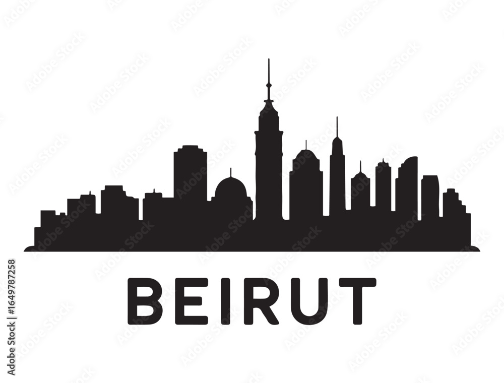 Obraz premium Beirut skyline horizontal banner. Beirut, Lebanon. Vector template for your design. Vector black silhouette. with white background