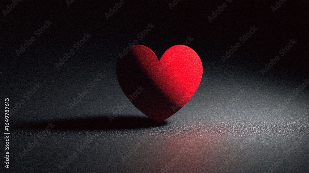 Fototapeta premium Red Heart Illuminated on a Dark Surface
