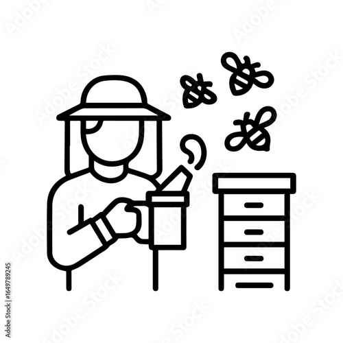 Line icon beekeeper with smoker vector on white background
Vector line icon on white background