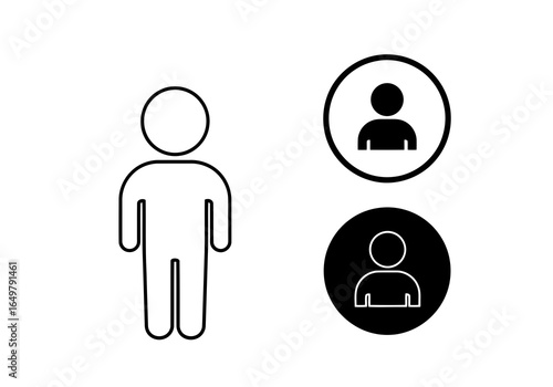 Vector art of simple human figure icon and profile icons in circles, isolated on white background