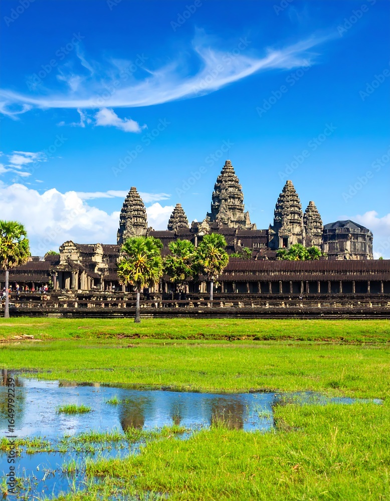 Obraz premium Ancient temple complex under a vibrant blue sky