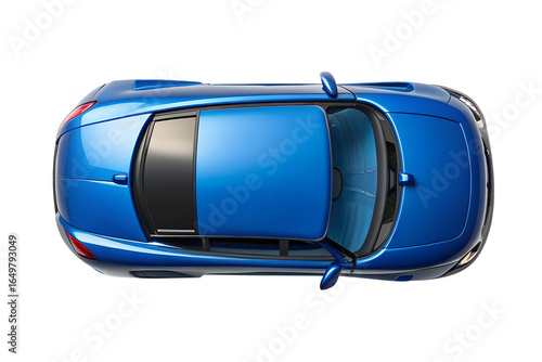 Top Down View of a Blue Sports Car on Transparent Background