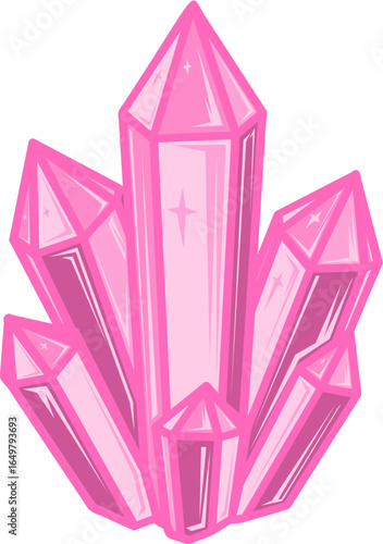 Illustration of a Crystal Cluster of Pink Quartz