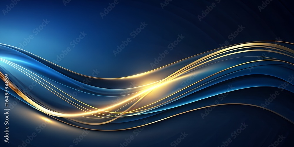 © Nadia01 - Abstract blue and gold flowing wave with light streaks on a dark background, representing energy, motion, and technology, perfect for business presentations and digital designs © Nadia01 - Abstract blue and gold flowing wave with light streaks on a dark background, representing energy, motion, and technology, perfect for business presentations and digital designs