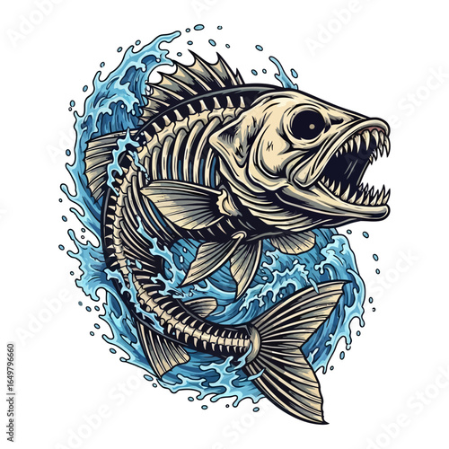 bass skeleton fishing illustration logo vector image t shirt