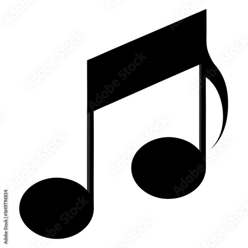 Black silhouette of a musical eighth note on a white background isolated on white background