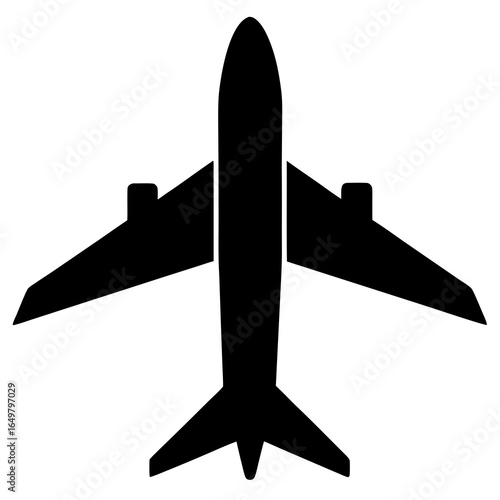 Top view silhouette of a commercial airplane isolated on white background