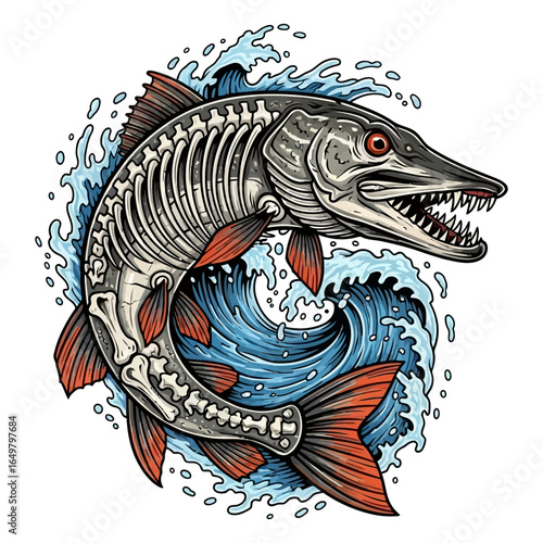 pike skeleton fishing illustration logo vector image t shirt