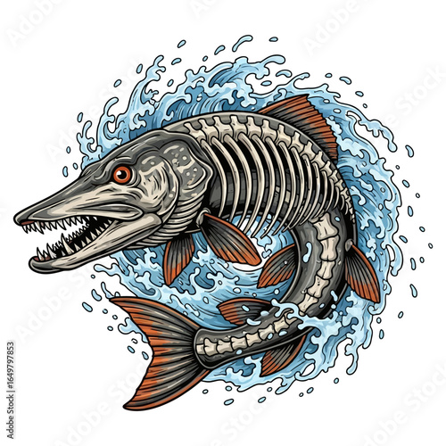 pike skeleton fishing illustration logo vector image t shirt