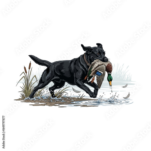 labrador dog bite duck hunting illustration logo vector image t shirt