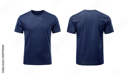 Navy Blue T Shirt Mockup Front and Back View on Transparent Background