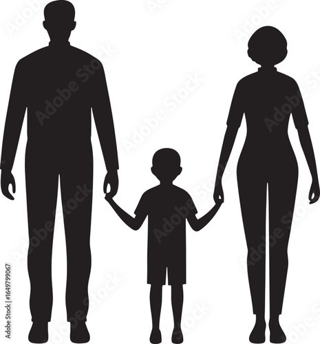 Family unit silhouette, parents and child.