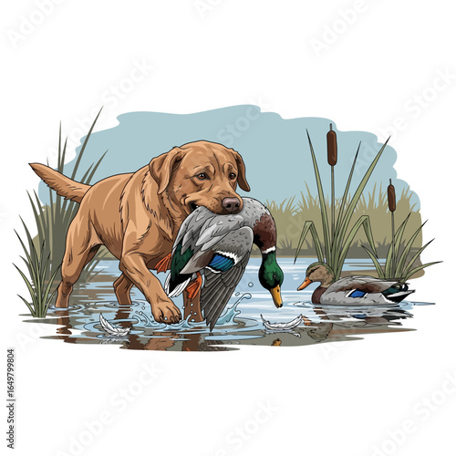 labrador dog bite duck hunting illustration logo vector image t shirt
