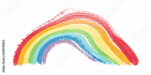 Hand Drawn Colorful Painted Rainbow showcasing vibrant colors and symbolizing hope, diversity, and artistic creativity on White Background.
