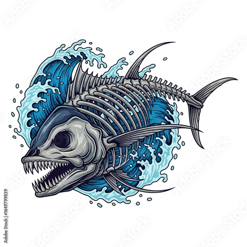 tuna skeleton fishing illustration logo vector image t shirt