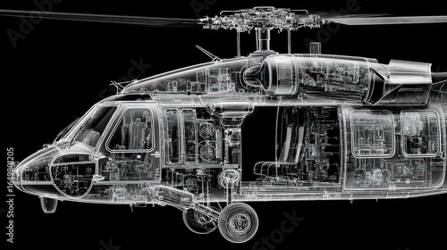 UH-60 Black Hawk Helicopter: A Transparent X-Ray View