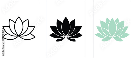 Lotus flower logo, vector lotus set, minimalist floral icons, yoga lotus design, outline and solid flower, wellness branding clipart