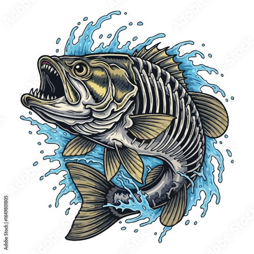 bass skeleton fishing illustration logo vector image t shirt