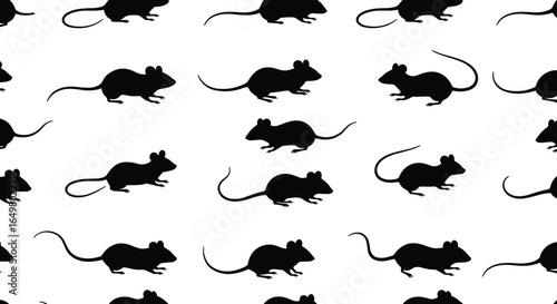 Mouse silhouette pattern set — black rodent shapes, vector mice illustration for pest control, animal biology, science, and design projects