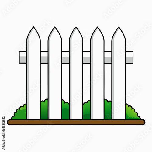White picket fence with grassy base in simple illustration style  